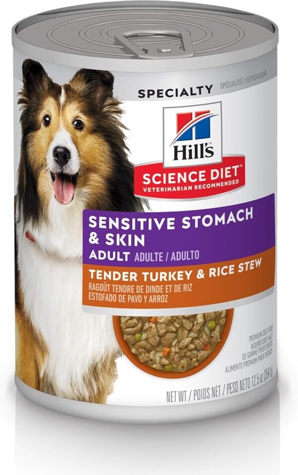 Hill's Science Diet Wet Dog Food, Adult, Sensitive Stomach & Skin, Tender Turkey & Rice Stew, 12.5 Oz Cans (Pack of 12)